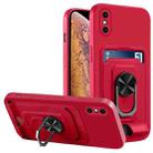 For iPhone XR Ring Kickstand Card Wallet TPU Phone Case(Red) - 1