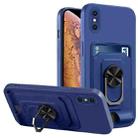 For iPhone XS Max Ring Kickstand Card Wallet TPU Phone Case(Blue) - 1