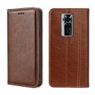 For Tecno Phantom X Grid Texture Magnetic Flip Leather Phone Case(Brown) - 1