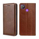 For Tecno Pop 4 Grid Texture Magnetic Flip Leather Phone Case(Brown) - 1