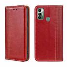 For Tecno Spark 7 Grid Texture Magnetic Flip Leather Phone Case(Red) - 1