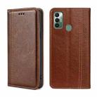 For Tecno Spark 7 Grid Texture Magnetic Flip Leather Phone Case(Brown) - 1