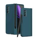 For Samsung Galaxy Z Fold2 5G Macaron Hinge Phone Case with Stylus Pen Fold Edition & Protective Film(Dark Green) - 1