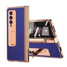 For Samsung Galaxy Z Fold3 5G Litchi Texture Leather Hinged Electroplated Phone Case with S Pen Fold Edition & Protective Film(Blue) - 1