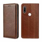 For Fujitsu Arrows WE F-51B Grid Texture Magnetic Flip Leather Phone Case(Brown) - 1