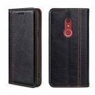 For Fujitsu Arrow Be4 Plus F-41B Grid Texture Magnetic Flip Leather Phone Case(Black) - 1