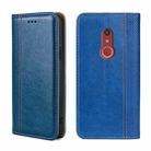 For Fujitsu Arrow Be4 Plus F-41B Grid Texture Magnetic Flip Leather Phone Case(Blue) - 1