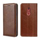 For Fujitsu Arrow Be4 Plus F-41B Grid Texture Magnetic Flip Leather Phone Case(Brown) - 1