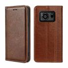 For Sharp Aquos R6 Grid Texture Magnetic Flip Leather Phone Case(Brown) - 1