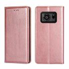 For Sharp Aquos R6 Gloss Oil Solid Color Magnetic Leather Phone Case(Rose Gold) - 1