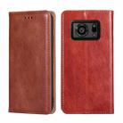 For Sharp Aquos R6 Gloss Oil Solid Color Magnetic Leather Phone Case(Brown) - 1