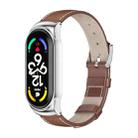 For Xiaomi Mi Band 7 / 7 NFC MIJOBS CS Metal Case Genuine Leather Top Layer Cowhide Watch Band(Brown Silver) - 1