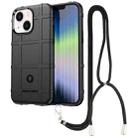 For iPhone 14 Lanyard Rugged Shield TPU Phone Case (Black) - 1
