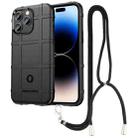 For iPhone 14 Pro Lanyard Rugged Shield TPU Phone Case(Black) - 1