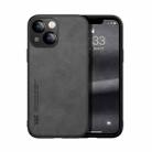 For iPhone 13 mini Skin Feel Magnetic Leather Back Phone Case (Dark Grey) - 1