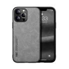 For iPhone 13 Pro Skin Feel Magnetic Leather Back Phone Case (Light Grey) - 1