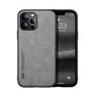 For iPhone 13 Pro Max Skin Feel Magnetic Leather Back Phone Case (Light Grey) - 1