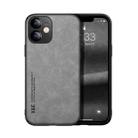For iPhone 12 Skin Feel Magnetic Leather Back Phone Case(Light Grey) - 1