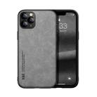 For iPhone 11 Pro Max Skin Feel Magnetic Leather Back Phone Case (Light Grey) - 1