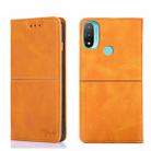 For Motorola Moto E20 Cow Texture Magnetic Horizontal Flip Leather Phone Case(Light Brown) - 1