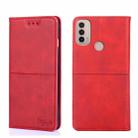 For Motorola Moto E40 Cow Texture Magnetic Horizontal Flip Leather Phone Case(Red) - 1