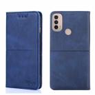 For Motorola Moto E40 Cow Texture Magnetic Horizontal Flip Leather Phone Case(Blue) - 1