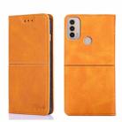 For Motorola Moto E40 Cow Texture Magnetic Horizontal Flip Leather Phone Case(Light Brown) - 1