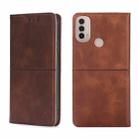 For Motorola Moto E40 Cow Texture Magnetic Horizontal Flip Leather Phone Case(Dark Brown) - 1