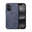 For OPPO Reno7 5G Skin Feel Magnetic Leather Back Phone Case(Blue) - 1