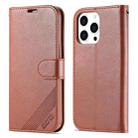 For iPhone 14 Pro AZNS Sheepskin Texture Horizontal Flip Leather Case(Brown) - 1