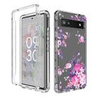 For Google Pixel 6a PC+TPU Transparent Painted Phone Case(Pink Flower) - 1