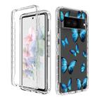 For Google Pixel 7 PC+TPU Transparent Painted Phone Case(Blue Butterflies) - 1