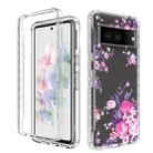 For Google Pixel 7 PC+TPU Transparent Painted Phone Case(Pink Flower) - 1