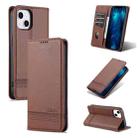 For iPhone 14 AZNS Magnetic Calf Texture Flip Leather Phone Case (Dark Brown) - 1