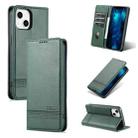 For iPhone 14 AZNS Magnetic Calf Texture Flip Leather Phone Case (Dark Green) - 1