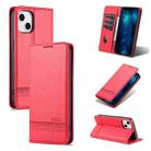 For iPhone 14 AZNS Magnetic Calf Texture Flip Leather Phone Case (Red) - 1