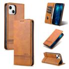 For iPhone 14 Plus AZNS Magnetic Calf Texture Flip Leather Phone Case (Light Brown) - 1