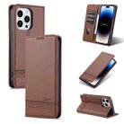 For iPhone 14 Pro AZNS Magnetic Calf Texture Flip Leather Phone Case(Dark Brown) - 1
