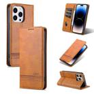 For iPhone 14 Pro AZNS Magnetic Calf Texture Flip Leather Phone Case(Light Brown) - 1