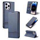 For iPhone 14 Pro AZNS Magnetic Calf Texture Flip Leather Phone Case(Dark Blue) - 1