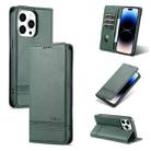 For iPhone 14 Pro AZNS Magnetic Calf Texture Flip Leather Phone Case(Dark Green) - 1