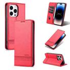 For iPhone 14 Pro AZNS Magnetic Calf Texture Flip Leather Phone Case(Red) - 1