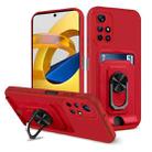 For Xiaomi Redmi Note 11 5G Ring Kickstand Card Wallet TPU Phone Case(Red) - 1