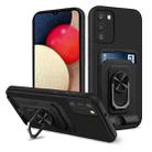 For Samsung Galaxy A02s / A03s Ring Kickstand Card Wallet TPU Phone Case(Black) - 1