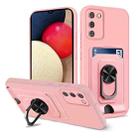 For Samsung Galaxy A02s / A03s Ring Kickstand Card Wallet TPU Phone Case(Pink) - 1