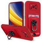 For Xiaomi Poco X3 Pro / X3 NFC Ring Kickstand Card Wallet TPU Phone Case(Red) - 1