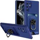 For Samsung Galaxy S22 Ultra 5G Ring Kickstand Card Wallet TPU Phone Case(Blue) - 1