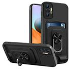 For Xiaomi Redmi Note 10 Pro Ring Kickstand Card Wallet TPU Phone Case(Black) - 1