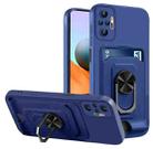 For Xiaomi Redmi Note 10 Pro Ring Kickstand Card Wallet TPU Phone Case(Blue) - 1