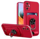 For Xiaomi Redmi Note 10 Pro Ring Kickstand Card Wallet TPU Phone Case(Red) - 1